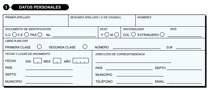 Sección datos personales del Formato Unico de Hoja de vida persona natural