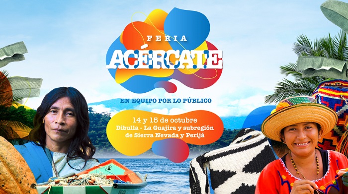 Imagen diseñada con el rostro de dos indígenas de la zona y el logo que identifica a las Ferias Acércate