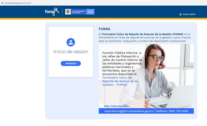 Pantallazo del aplicativo del Furag con indicaciones de cómo ingresar al sitio 