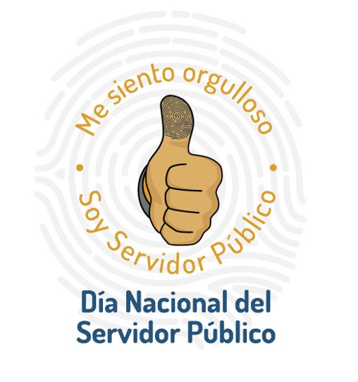 Logotipo que identifica el Día Nacional del Servidor Público y que muestra una mano con el dedo pulgar hacia arriba mostrando la huella