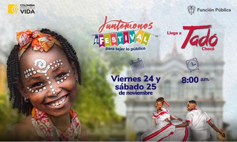 Imagen diseñada para esta edición del Festival Juntémonos donde se observa el rostro de una niña afro y una pareja de bailarines.