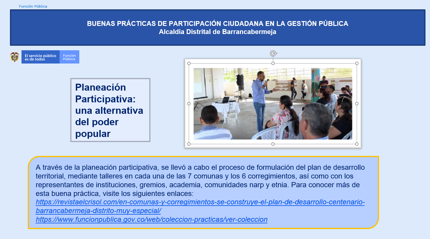 Buenas prácticas de Participación Ciudadana en la Gestión Pública: Alcaldia Distrital de Barrancabermeja