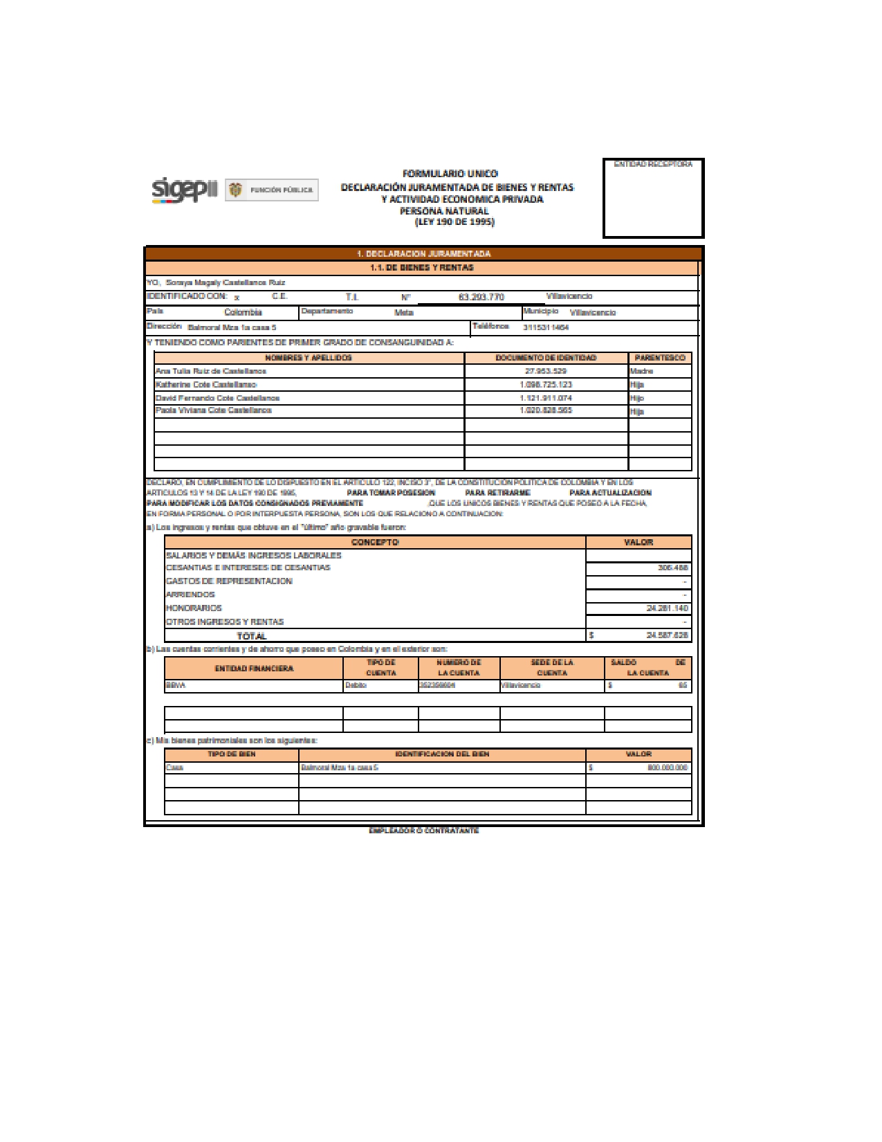 Declaracion Juramentada de Bienes y Rentas 